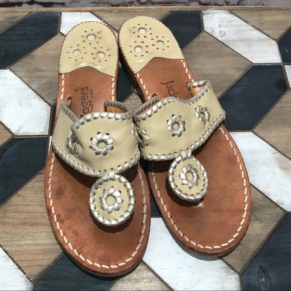Jack Rogers Hamptons Leather Sandal In Beige‎ Tan